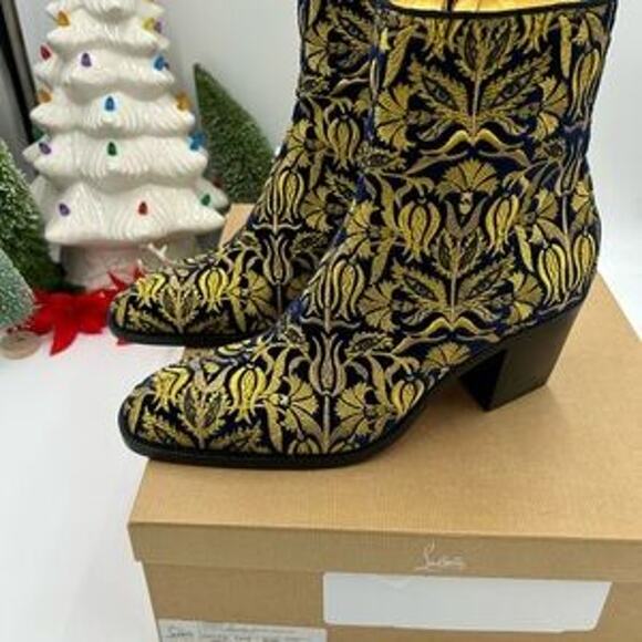 Christian Louboutin Mens LOUBI mystery OMERIC velvet with gold embroidery 42 - Picture 7 of 13